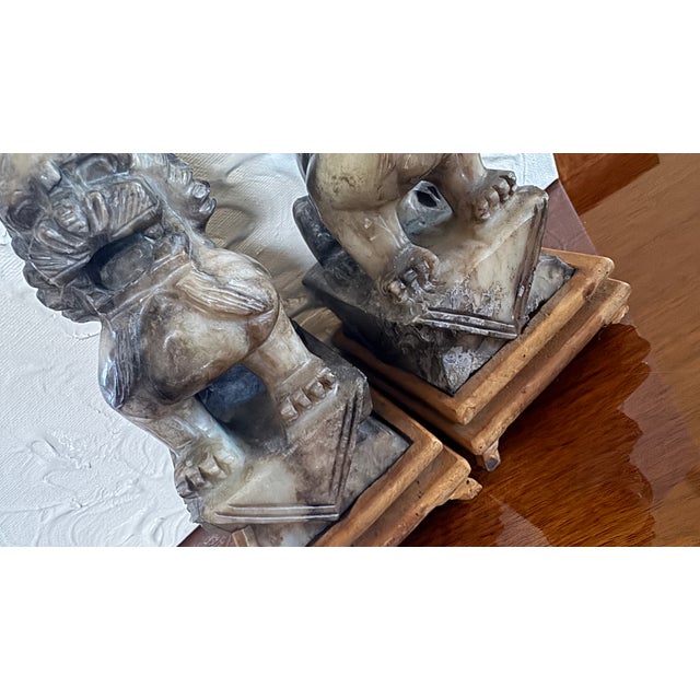Vintage Foo Dogs Gray Marble Chinese Temple Lions 6” Tall For Sale - Image 10 of 14