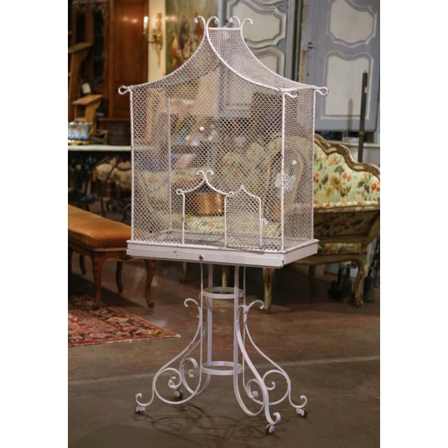 Early 20th Century French Iron Pagoda Bird Cage on Stand For Sale - Image 10 of 10