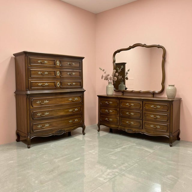 Wood Mid-Century Thomasville French Provincial Tallboy Chest of Drawers For Sale - Image 7 of 11