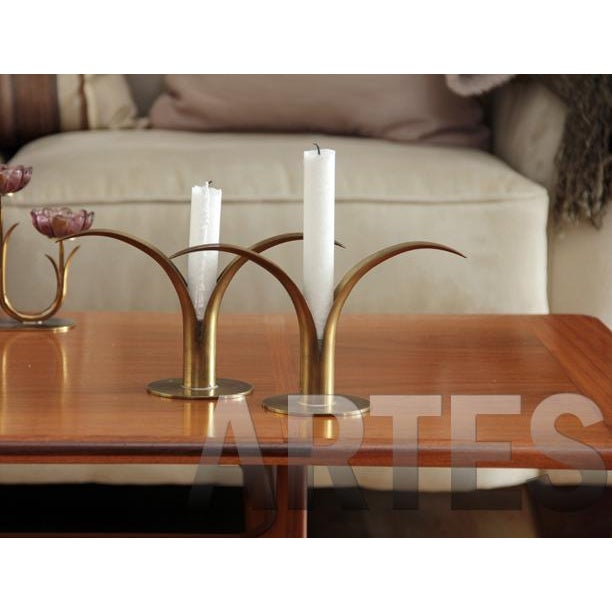 Metal Mid-Century Swedish Brass Candlesticks - a Pair For Sale - Image 7 of 8