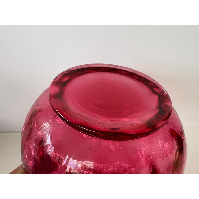 Glass Vintage Fenton Cranberry Dot Optic Glass Pitcher With Clear Ruffled Rim For Sale - Image 7 of 7