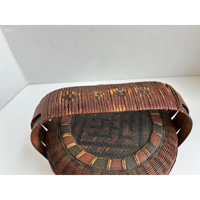 Chinese Antique Chinese Rattan Lidded Sewing Basket Asian Decor For Sale - Image 3 of 13