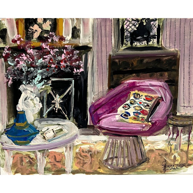 2020s Mid Century Modern Original Painting "Pink Chair" by Shann Spishak For Sale - Image 5 of 5