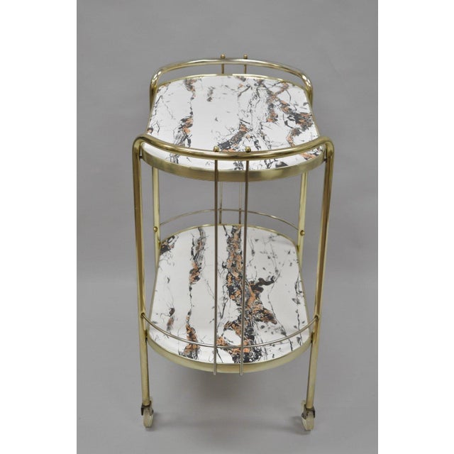 Vintage Mid Century Modern Brass Rolling Bar Tea Cart Table Laminate