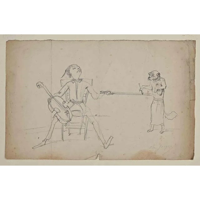Philippe Charles Jacquet, Musician, Original Drawing on Paper, Mid 19th-Century For Sale - Image 3 of 3