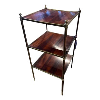 19th Century Three Tiered English Table, With Brass Trim For Sale