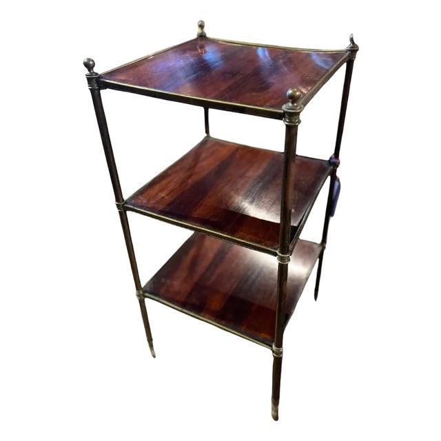 19th Century Three Tiered English Table, With Brass Trim For Sale
