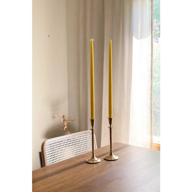 Fabulous brass candle holders by Dirilyte; special extra tall candles included! 3.38”Dia x 27.5”H (as shown) 3.38”Dia x...