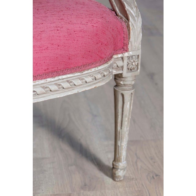 Raspberry Pink French Louis XVI Style 19th Century Painted Fauteuil with Abundant Carved Décor For Sale - Image 8 of 10