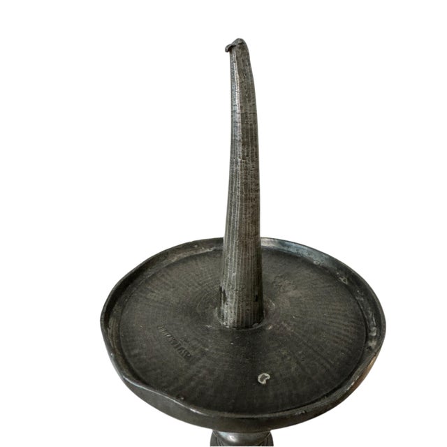 Gray Late 19th Century Pair of Monumental Pewter Candlesticks With Eye of Providence Motif, 26” For Sale - Image 8 of 12