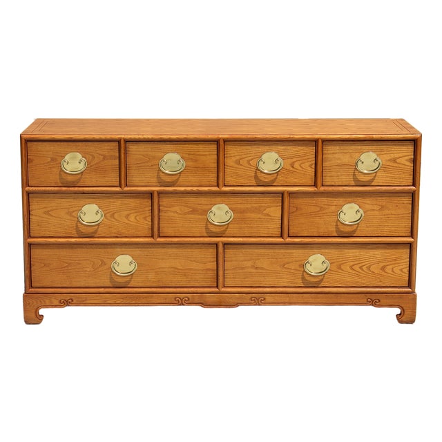 1970s Century Furniture Chin Hua 9-Drawer Dresser by Raymond Sobota – Asian-Inspired Mid-Century Modern Oak Credenza For Sale