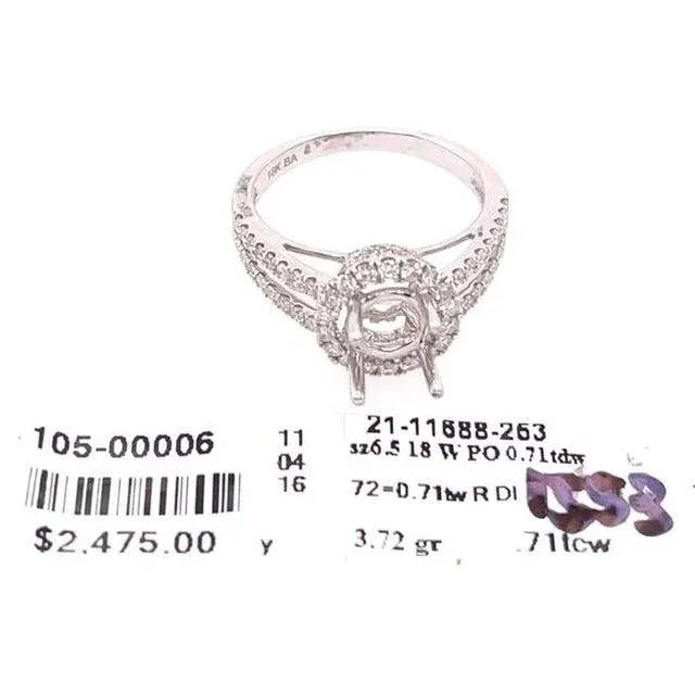 18 Karat White Gold Round Engagement Ring Setting Diamond Halo and Two Row Band For Sale - Image 10 of 11