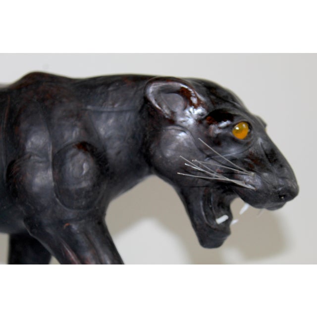 Vintage Mid-Century Black Leather Panther Sculpture – Handcrafted British Safari Animal Figurine For Sale - Image 4 of 14