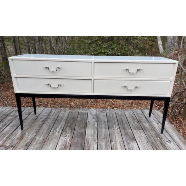 Tommi Parzinger 4 Drawer White Lacquered Console Table Credenza For Sale - Image 12 of 12