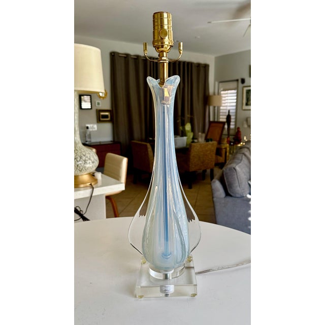 Murano Italian Blue Winged Opalescent Table Lamp For Sale - Image 4 of 14