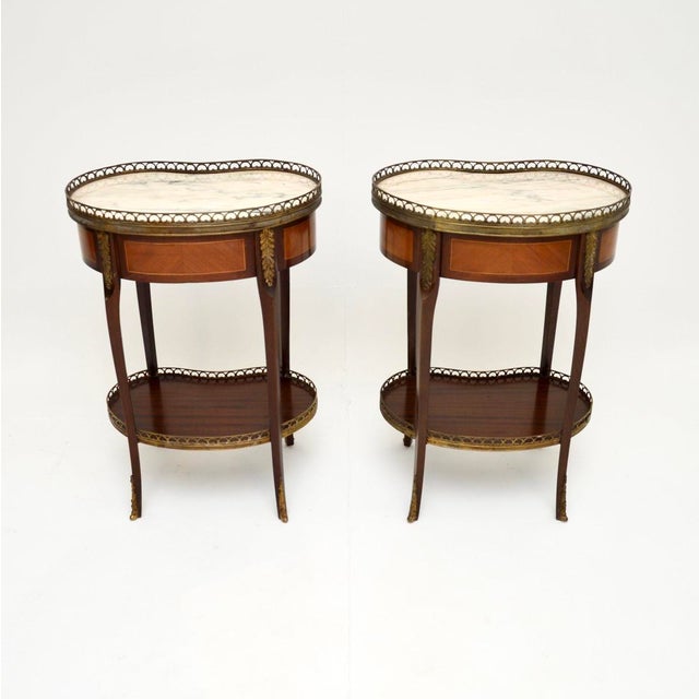 Antique French Kidney Shaped Side Tables with Marble Top, 1930, Set of 2 For Sale - Image 6 of 11