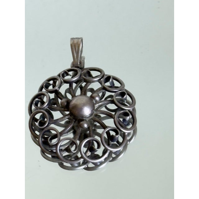 Vintage Mid Century Modern Hans Hansen 925 Sterling Silver Filigree Pendant Necklace, Denmark 1960s For Sale In New York - Image 6 of 10