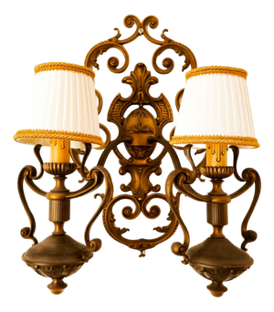 Two-Light Brass Wall Lamp with Silk Lampshades