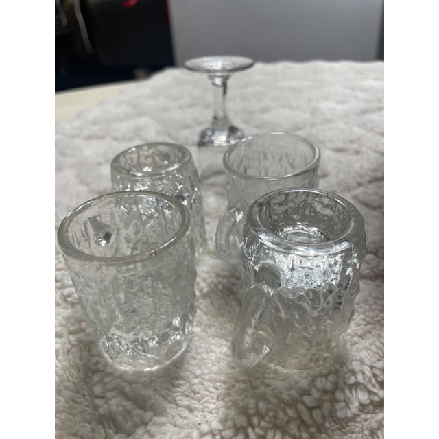 Farmhouse Vintage Textured Glass Mini Mugs & Cordial Glass Barware Set (5 Pieces) For Sale - Image 3 of 12