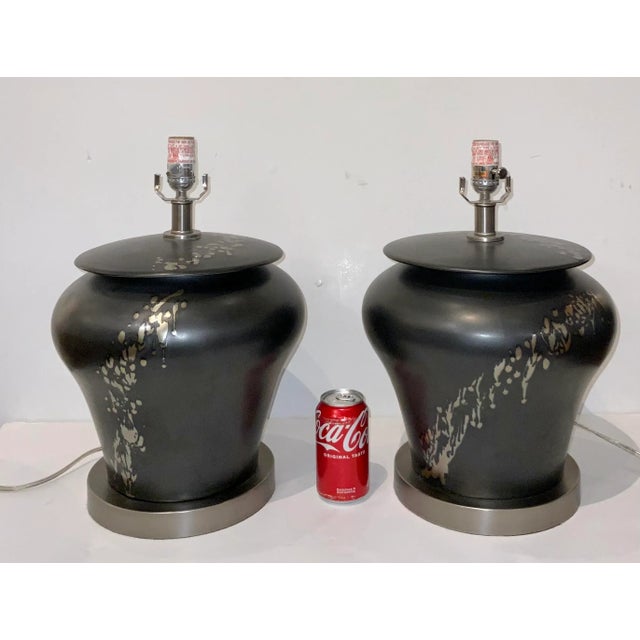 Currey & Company Currey & Co. Abstract Modern Reactive Bronze Glaze Porcelain Table Lamps Pair Prototypes For Sale - Image 4 of 5
