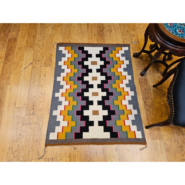 Vintage Navajo Rug, Eye Dazzler Pattern, Wool & Cotton, Native American Wall Art, 3x4 For Sale - Image 9 of 12