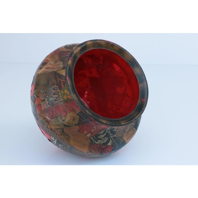 American 1928 Glass Decoupage Vase For Sale - Image 3 of 7