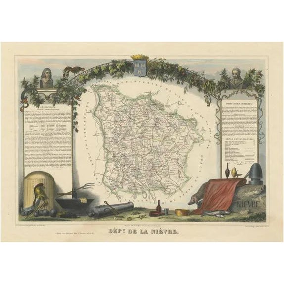 Map of the French Department of Nièvre For Sale