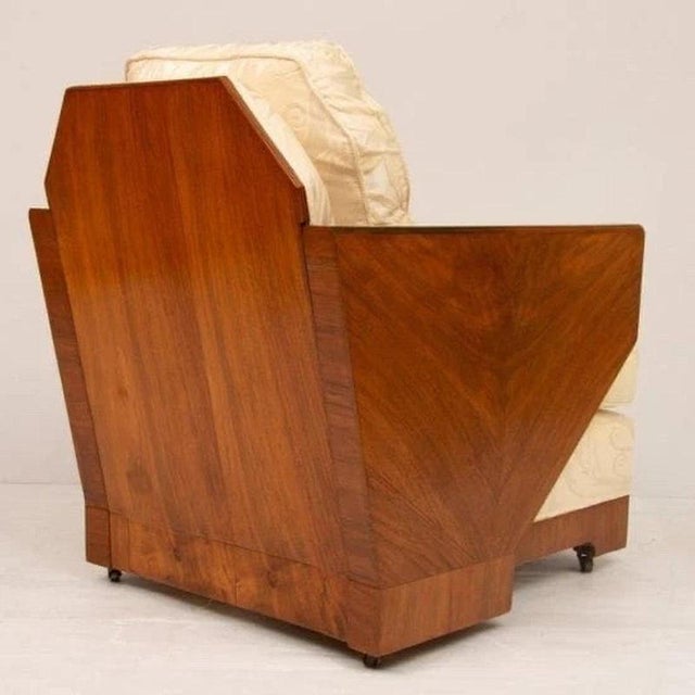 Wood Art Deco British Walnut Three-Piece Lounge Suite, 1930 For Sale - Image 7 of 11