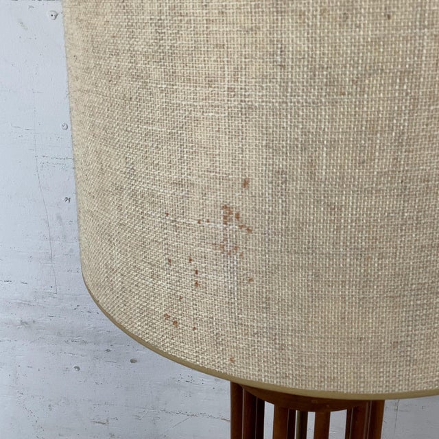 Vintage Mid-Century Walnut Dowel Table Lamp With Linen Drum Shade For Sale - Image 11 of 12