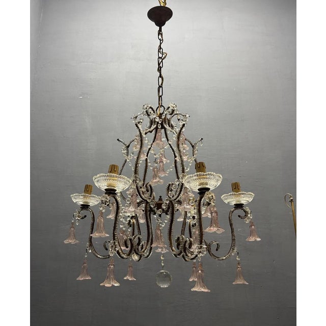 Pink Murano Glass Flower Chandelier, 1960s For Sale - Image 12 of 15