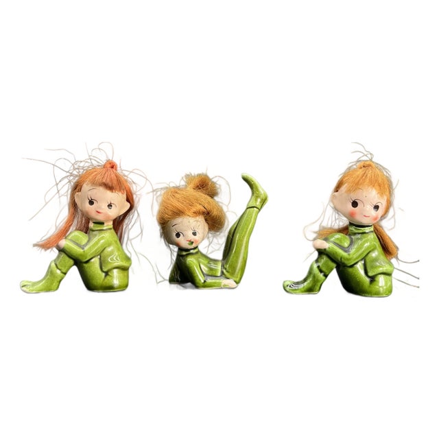 Mid-Century Ceramic Pixie Elf Figures from Napco Japan, Set of 3 For Sale