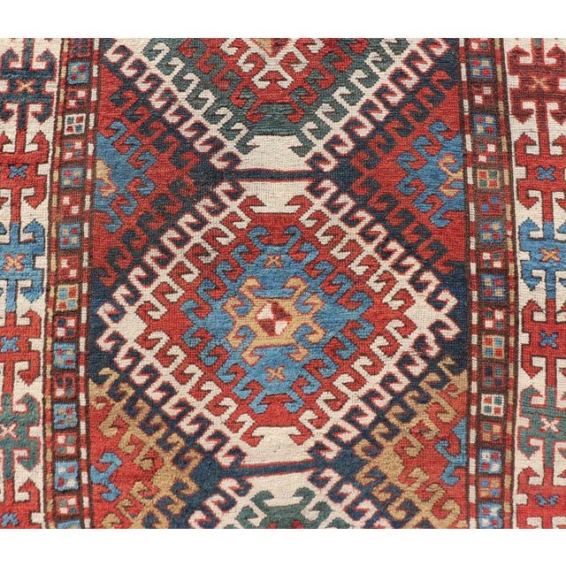 Antique Caucasian Kazak Rug With Geometric Design Medallions 3'10" X7'4" For Sale - Image 9 of 13