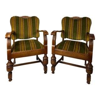 Vintage Art Deco Upholstered Arm Side Chairs - a Pair For Sale