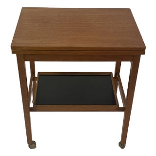 1960s Mid Century Modern English Teak Rolling Expanding Bar Cart For Sale
