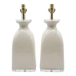 1990s Regency Lucite & White Ceramic Large Scale Lamps, Pair For Sale