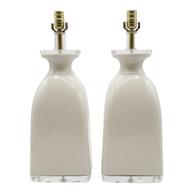 1990s Regency Lucite & White Ceramic Large Scale Lamps, Pair For Sale