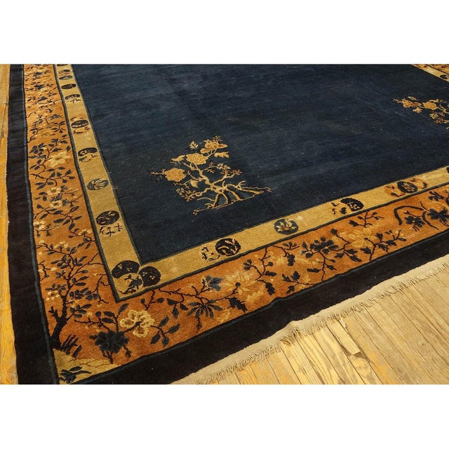 1920s Large Size Blue Solid Open Field Antique Peking Chinese 11' 9"x 17' 3" Rug For Sale - Image 4 of 9