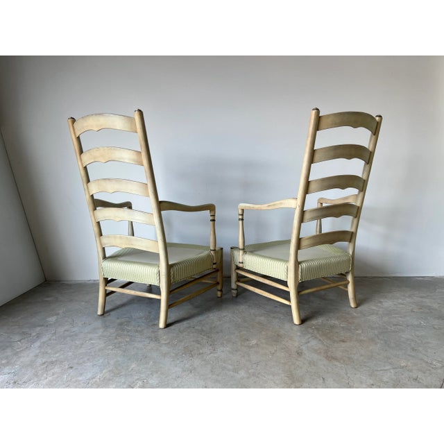Vintage French Provincial - Style High. Ladder Back Arm Lounge Chairs - A Pair/ Sold For Sale - Image 11 of 13