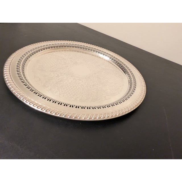 Vintage Leonard Hollywood Regency Pierced Silverplate 15" Chased Round Platter For Sale - Image 11 of 15