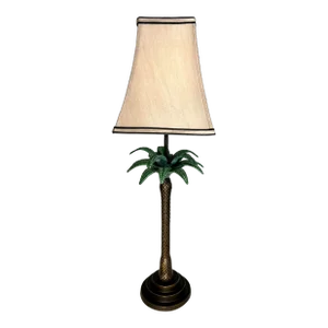 Vintage Palm Beach Regency Tole Palm Tree Table Lamp With Silk Shade