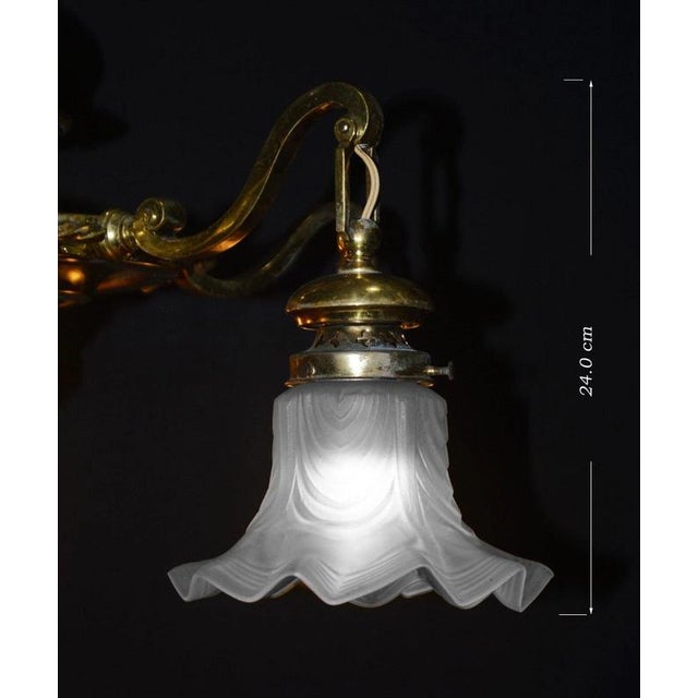 Art Deco French Brass Five-Light Chandelier with Opaline Glass Shades, 1920s For Sale - Image 10 of 18