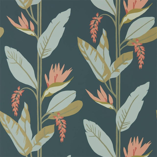 Harlequin Llenya Wallpaper in Ink/Coral/Seaglass - a Sample For Sale