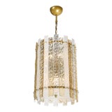 Modernist Hand-Blown Amber and Clear Murano Glass Paneled Cylindrical Chandelier For Sale