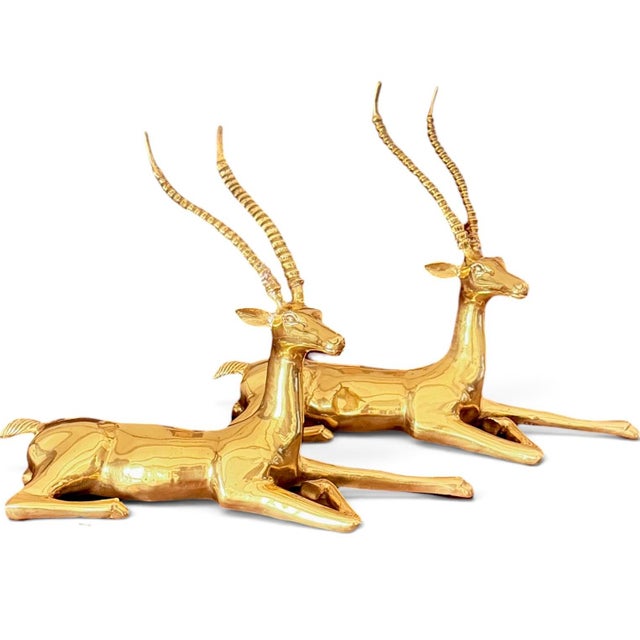 Ethan Allen Vintage Ethan Allen Brass Reclining Gazelle Sculptures, Matching Pair For Sale - Image 4 of 4