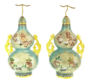 Late 20th Century Chinese Plique-√†-Jour Enamel Double Gourd Vases - a Pair