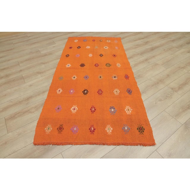 Tribal 1960s Traditional Hand Knotted Orange Floral Kilim Rug For Sale - Image 3 of 13