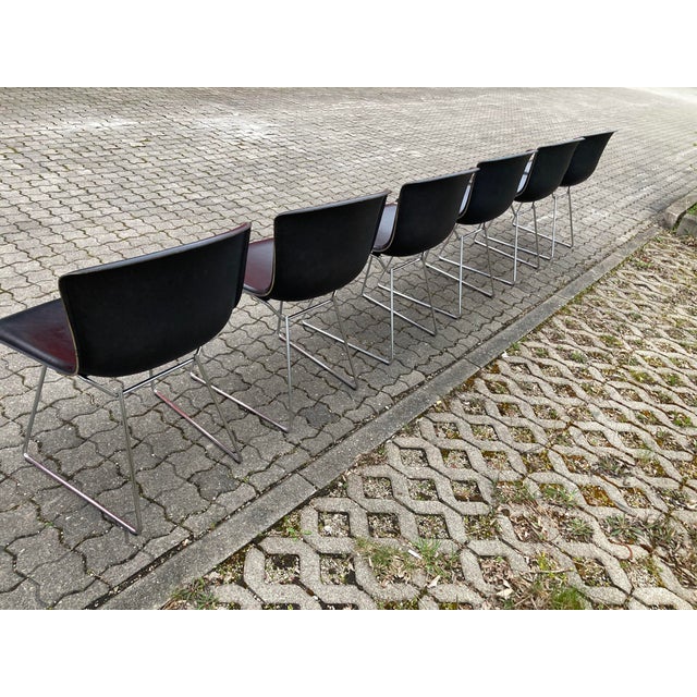 Mid-Century Modern Model 420 Side Chair in Saddle Leather by Harry Bertoia for Knoll Inc. / Knoll International, 2017, Set of 6 For Sale - Image 3 of 18