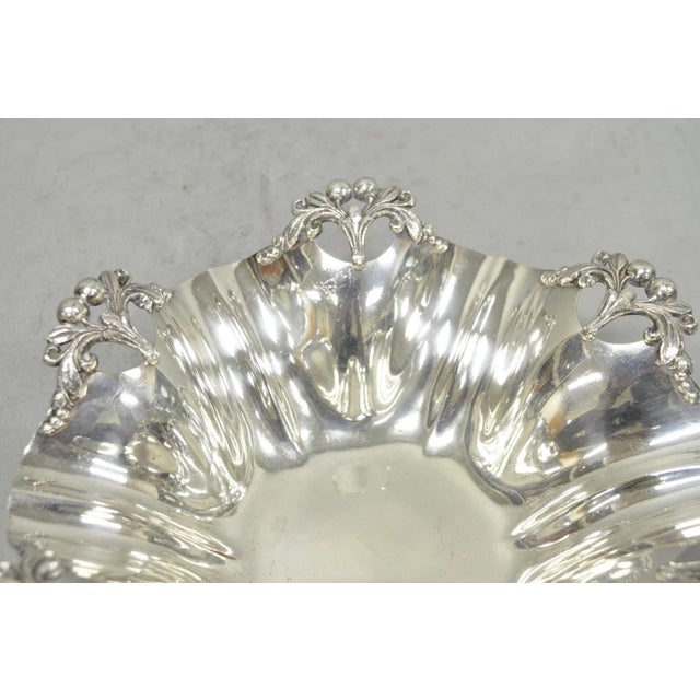 Silver Vintage Victorian Silver Plated Scalloped Candy Dish Fruit Bowl Berry Design For Sale - Image 8 of 17