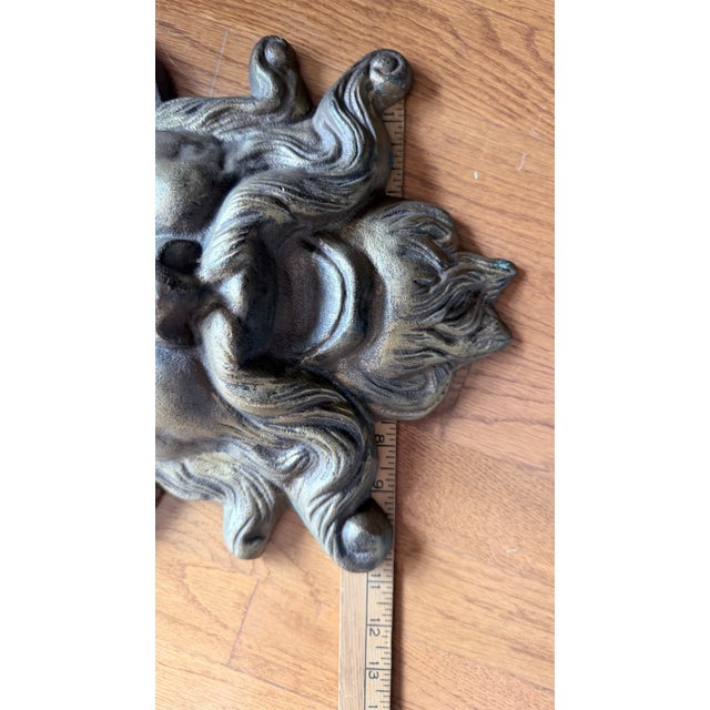 Mythological Gilded Cast Iron Neptune Architectural Wall Plaques - A Pair For Sale - Image 11 of 12