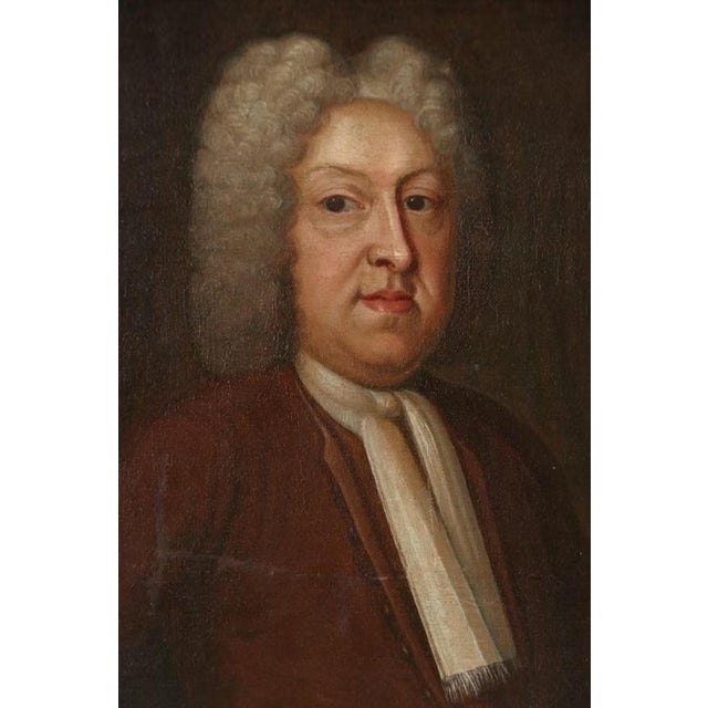 French Provincial Antique British School Oil on Canvas Portrait Painting of a Nobleman, 18th Century For Sale - Image 3 of 6